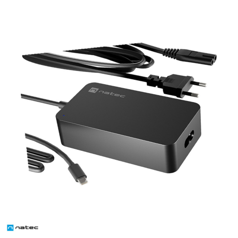 Accesorii IT - Incarcator laptop Natec Grayling GaN USB-C 65W, Power Delivery 3.0 si PPS, 5-20 V, cablu USB-C ranforsat, cablu de alimentare 1,5 m, negru, NZU-2361