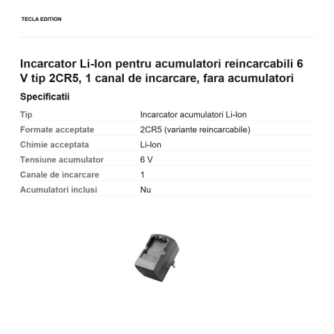 Incarcator Li-Ion pentru acumulatori reincarcabili 6 V tip 2CR5, 1 canal de incarcare, fara acumulatori [2]