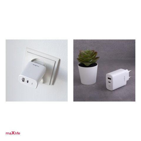 Incarcator Maxlife MXTC-10-20AC, PD QC 20 W, 1x USB-C + 1x USB, alb [4]