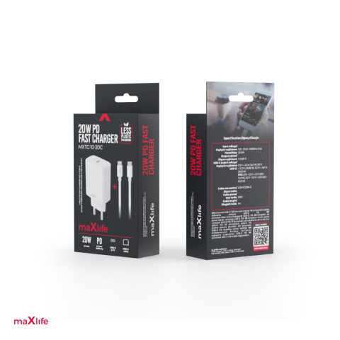 Incarcator Maxlife MXTC-10-20C, PD QC 20 W, 1x USB-C, cu cablu USB-C - USB-C, cablu 1m [3]