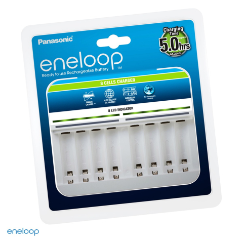 Energy - Incarcator Panasonic eneloop 8-Slot Charger BQ-CC63E pentru acumulatori AA si AAA Ni-MH, 8 locuri cu incarcare individuala, LED pe fiecare loc, fara acumulatori