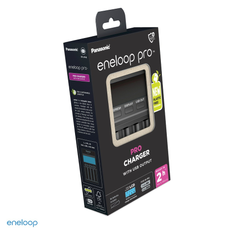 Energy - Incarcator Panasonic eneloop Professional Charger BQ-CC65E pentru acumulatori AA si AAA Ni-MH, 4 locuri cu incarcare individuala, display LCD, functie Refresh, iesire USB, fara acumulatori