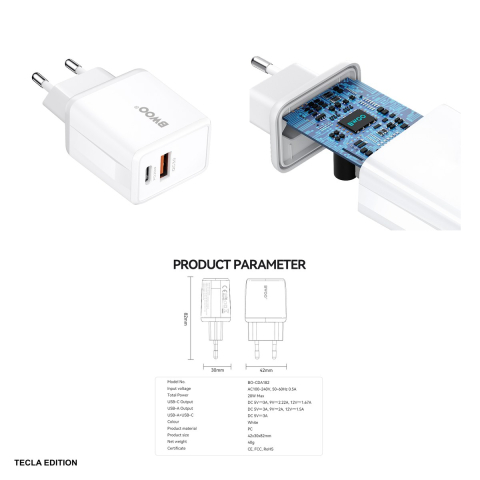 Incarcator priza BWOO CDA182, 38W, 1 x USB-A, 1 x USB-C, Quick Charge, Alb [3]
