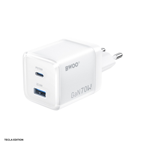 Accesorii IT - Incarcator priza BWOO CDA224, 70W, 1 x USB-A, 1 x USB-C, Quick Charge, GaN, Alb