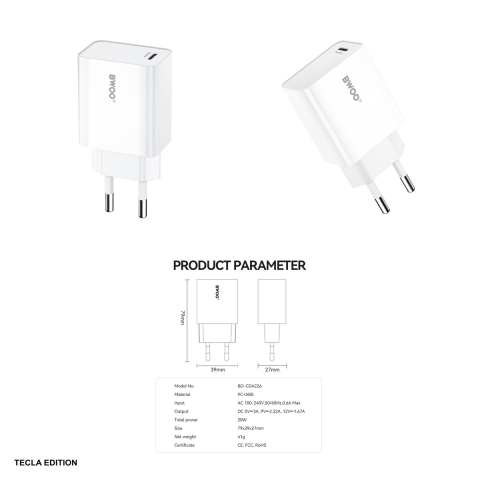 Incarcator priza BWOO CDA226, 20W, 1 x USB-C, Quick Charge, Negru [3]