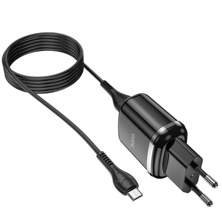 Incarcator priza retea - Incarcator priza EU, 5V / 2.4 A, 2 x USB, HOCO N4 Aspiring 12W, cu cablu microUSB, lungime 1m, negru