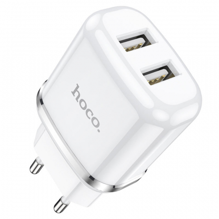 Accesorii IT - Incarcator priza EU, HOCO N4 Dual Ports, Fast Charge, 5V / 2.4 A, 2 porturi USB, alb