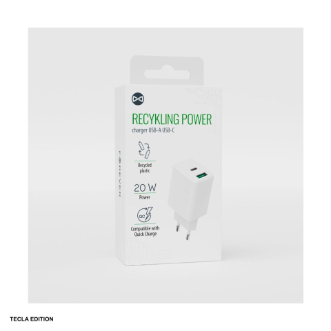 Accesorii IT - Incarcator priza Forever Recycling LSR20-AC-00, 20W, 1 x USB-A, 1 x USB-C, Alb