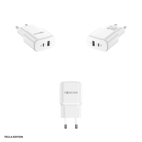 Incarcator priza Forever TC-01-20AC, 20W, 1 x USB-C, 1 x USB-A, Power Delivery, Quick Charge, Alb [3]