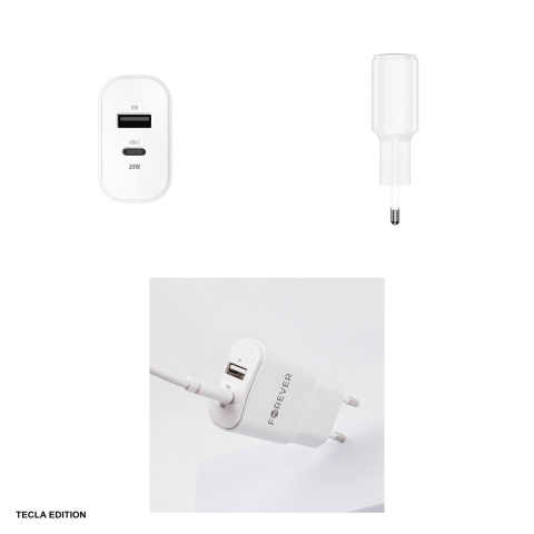 Incarcator priza Forever TC-01-20AC, 20W, 1 x USB-C, 1 x USB-A, Power Delivery, Quick Charge, Alb [4]