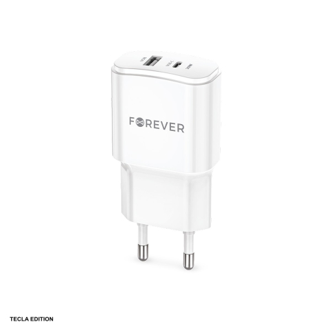 Accesorii IT - Incarcator priza Forever TC-01-20AC, 20W, 1 x USB-C, 1 x USB-A, Power Delivery, Quick Charge, Alb