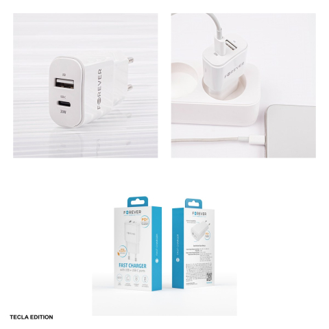 Incarcator priza Forever TC-01-20AC, 20W, 1 x USB-C, 1 x USB-A, Power Delivery, Quick Charge, Alb [5]