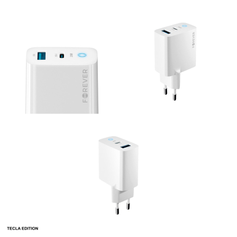 Incarcator priza Forever TC-06-20AC, 20W, 1 x USB-C, 1 x USB-A, Power Delivery, Quick Charge, Alb [3]