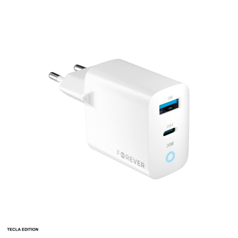 Accesorii IT - Incarcator priza Forever TC-06-20AC, 20W, 1 x USB-C, 1 x USB-A, Power Delivery, Quick Charge, Alb