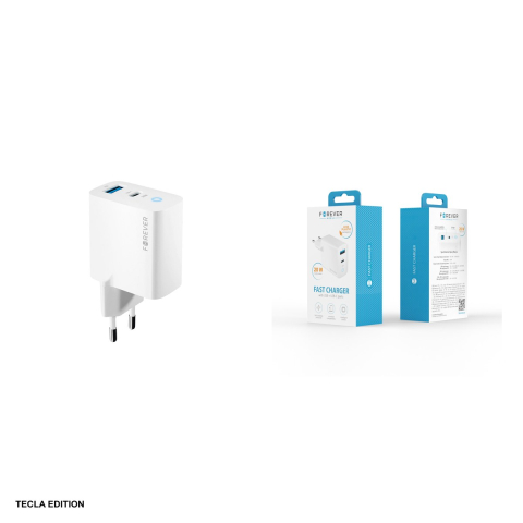 Incarcator priza Forever TC-06-20AC, 20W, 1 x USB-C, 1 x USB-A, Power Delivery, Quick Charge, Alb [4]