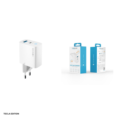 Incarcator priza Forever TC-06-33AC, 33W, 1 x USB-C, 1 x USB-A, Power Delivery, Quick Charge, GaN, Alb [4]