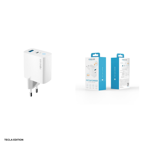 Incarcator priza Forever TC-06-45AC, 45W, 1 x USB-C, 1 x USB-A, Power Delivery, Quick Charge, GaN, Alb [4]