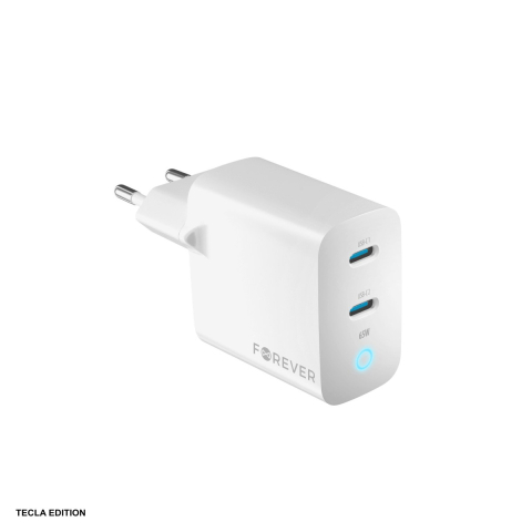 Accesorii IT - Incarcator priza Forever TC-06-65CC, 65W, 2 x USB-C, Power Delivery, Quick Charge, GaN, Alb