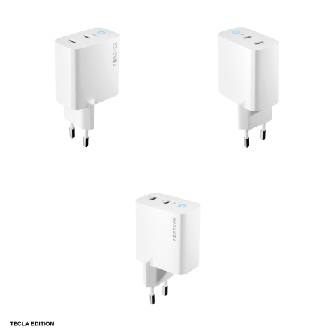 Incarcator priza Forever TC-06-65CC, 65W, 2 x USB-C, Power Delivery, Quick Charge, GaN, Alb [3]