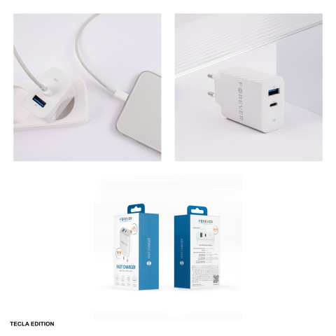 Incarcator priza Forever TC-07-30AC, 30W, 1 x USB-C, 1 x USB-A, Power Delivery, Quick Charge, Alb [4]