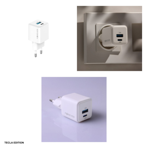 Incarcator priza Forever TC-08-20AC, 20W, 1 x USB-C, 1 x USB-A, Power Delivery, Quick Charge, GaN, Alb [3]