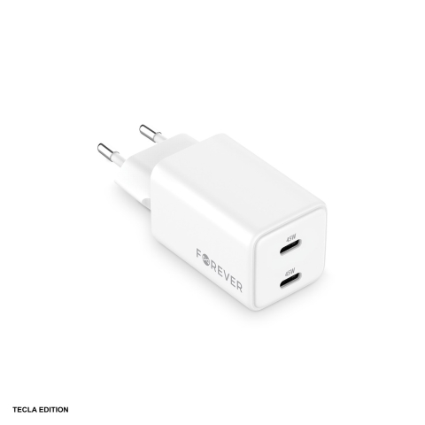 Accesorii IT - Incarcator priza Forever TC-08-45CC, 45W, 2 x USB-C, Power Delivery, GaN, Alb