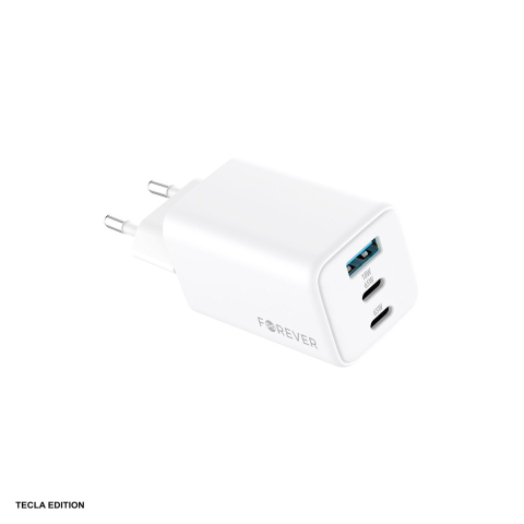 Accesorii IT - Incarcator priza Forever TC-08-65ACC, 65W, 2 x USB-C, 1 x USB-A, Power Delivery, Quick Charge, GaN, Alb