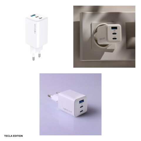 Incarcator priza Forever TC-08-65ACC, 65W, 2 x USB-C, 1 x USB-A, Power Delivery, Quick Charge, GaN, Alb [3]