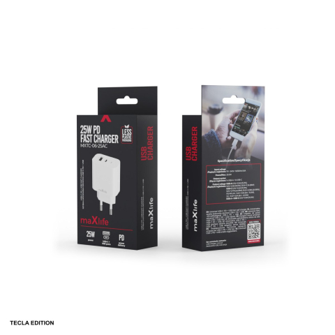 Incarcator priza Maxlife MXTC-06-25AC, 25W, 1 x USB-C, 1 x USB-A, Power Delivery, Quick Charge, Alb [4]