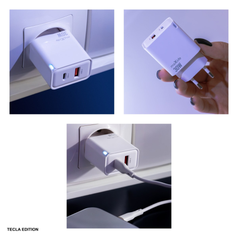 Incarcator priza Maxlife MXTC-09-30AC, 30W, 1 x USB-C, 1 x USB-A, Power Delivery, Quick Charge, GaN, Alb [3]