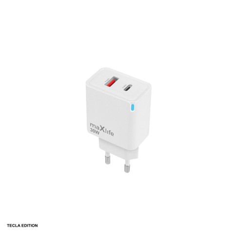 Incarcator priza retea - Incarcator priza Maxlife MXTC-09-30AC, 30W, 1 x USB-C, 1 x USB-A, Power Delivery, Quick Charge, GaN, Alb