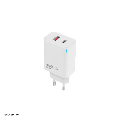 Accesorii smartphone - Incarcator priza Maxlife MXTC-09-45AC, 45W, 1 x USB-C, 1 x USB-A, Power Delivery, Quick Charge, GaN, Alb
