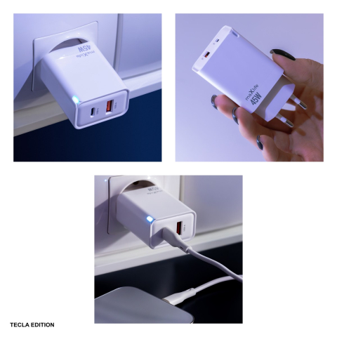 Incarcator priza Maxlife MXTC-09-45AC, 45W, 1 x USB-C, 1 x USB-A, Power Delivery, Quick Charge, GaN, Alb [3]
