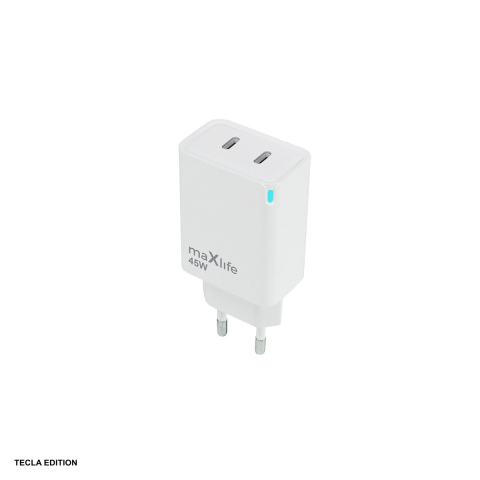 Accesorii IT - Incarcator priza Maxlife MXTC-09-45CC, 45W, 2 x USB-C, Power Delivery, Quick Charge, GaN, Alb