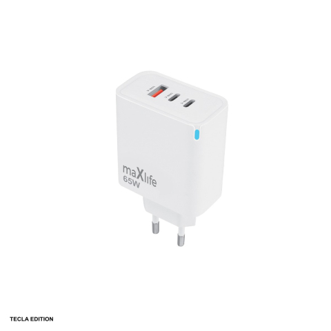 Accesorii IT - Incarcator priza Maxlife MXTC-09-65ACC, 65W, 2 x USB-C, 1 x USB-A, Power Delivery, Quick Charge, GaN, Alb