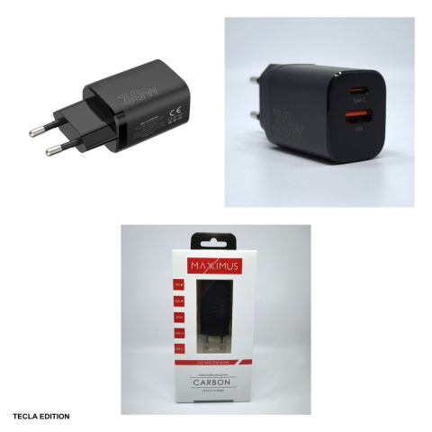 Incarcator priza Maxximus Carbon, 30W, 1 x USB-A, 1 x USB-C, Power Delivery, Quick Charge, Negru [3]