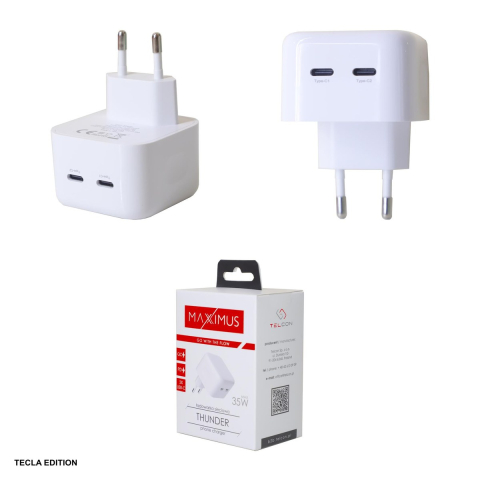 Incarcator priza Maxximus Thunder, 35W, 2 x USB-C, Power Delivery, Alb [3]