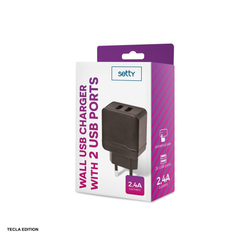 Incarcator priza Setty, 2.4A, 2 x USB-A, Quick Charge, Negru [3]