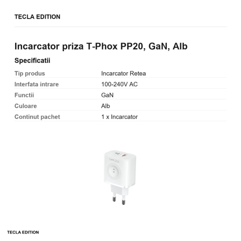 Incarcator priza T-Phox PP20, GaN, Alb [2]