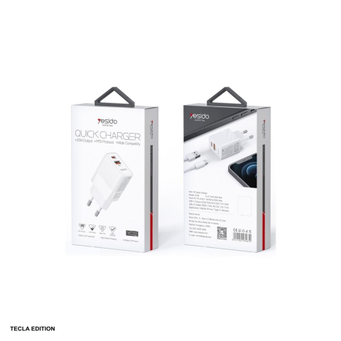 Accesorii IT - Incarcator priza Yesido YC32, 20W, 1 x USB-A, 1 x USB-C, Power Delivery, Quick Charge 3.0, Alb