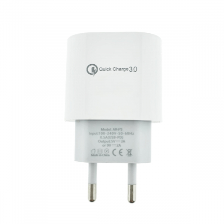 Incarcator QC3.0 cu port USB-C, AR-P3, priza retea EU, bulk, alb [1]