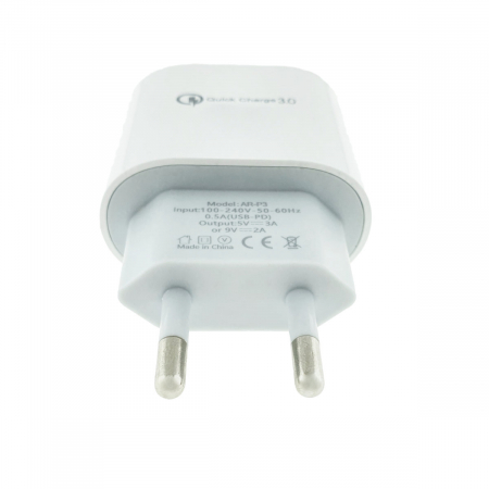 Incarcator QC3.0 cu port USB-C, AR-P3, priza retea EU, bulk, alb [2]