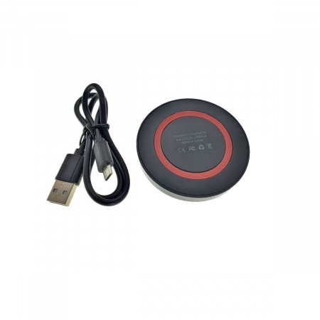 Incarcator Qi Wireless, 70x10mm, 5V 1 A, negru cu rosu [1]