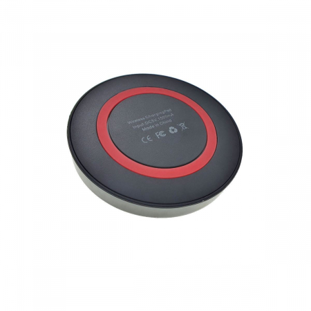 Incarcator Qi Wireless, 70x10mm, 5V 1 A, negru cu rosu [2]