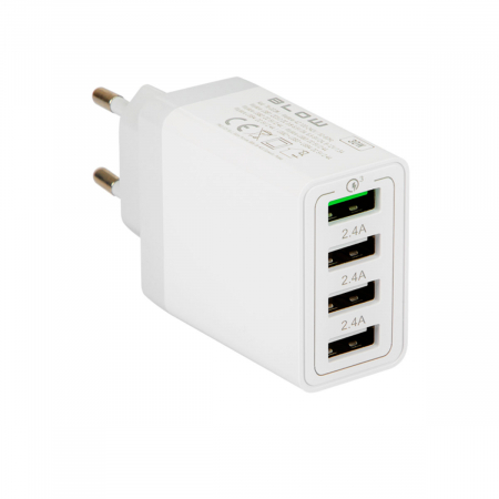 Accesorii smartphone - Incarcator rapid de perete QC 3.0, 30W, 5.4A, 4xUSB, Blow 11760, 100-240V, alb
