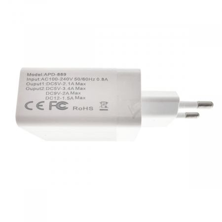 Incarcator rapid de retea QC 3.0, PD port USB tip C DC 5V - 3.4A si port USB DC 5V - 2.1A, alb [1]