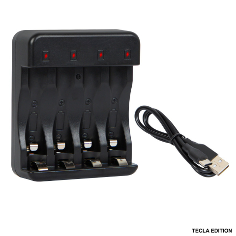 Incarcatoare pentru baterii acumulatori standard (Ni-MH / Ni-Cd) - Incarcator rapid USB-C XN-108 pentru 4 baterii AA/AAA - Cu indicator LED si protectii multiple, alimentare USB, compact