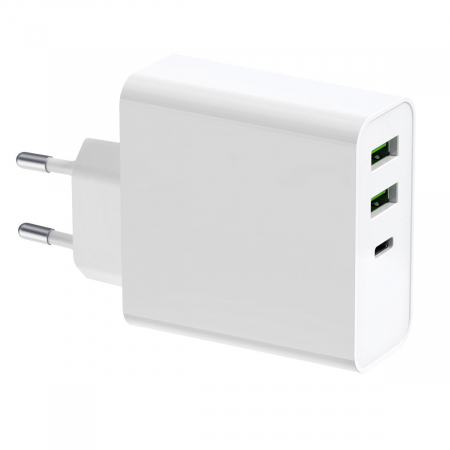 Incarcator priza retea - Incarcator retea 65W, Platinet 45581, QC3.0 PD3.0, porturi 2 x USB si 1 x USB tip C, intrare curent 100 - 240 V, alb