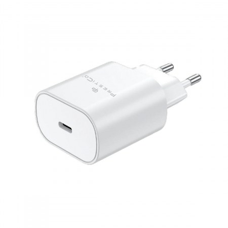 Accesorii smartphone - Incarcator retea cu port USB-C, 25W, QC, PD, PrestiCo F25, priza retea EU, Alb