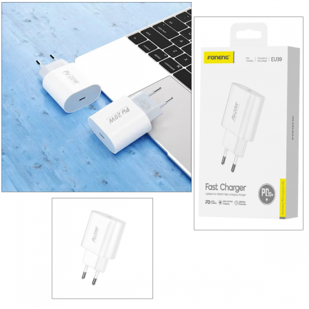 Incarcator retea, PD 20W, port USB-C, Foneng EU39, 5V/3A, alb [3]